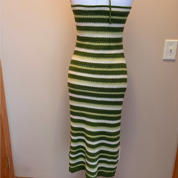 #162 Sincerely Jules Olive and Cream Striped Midi Dress. Great Condition - Picture 8 of 16